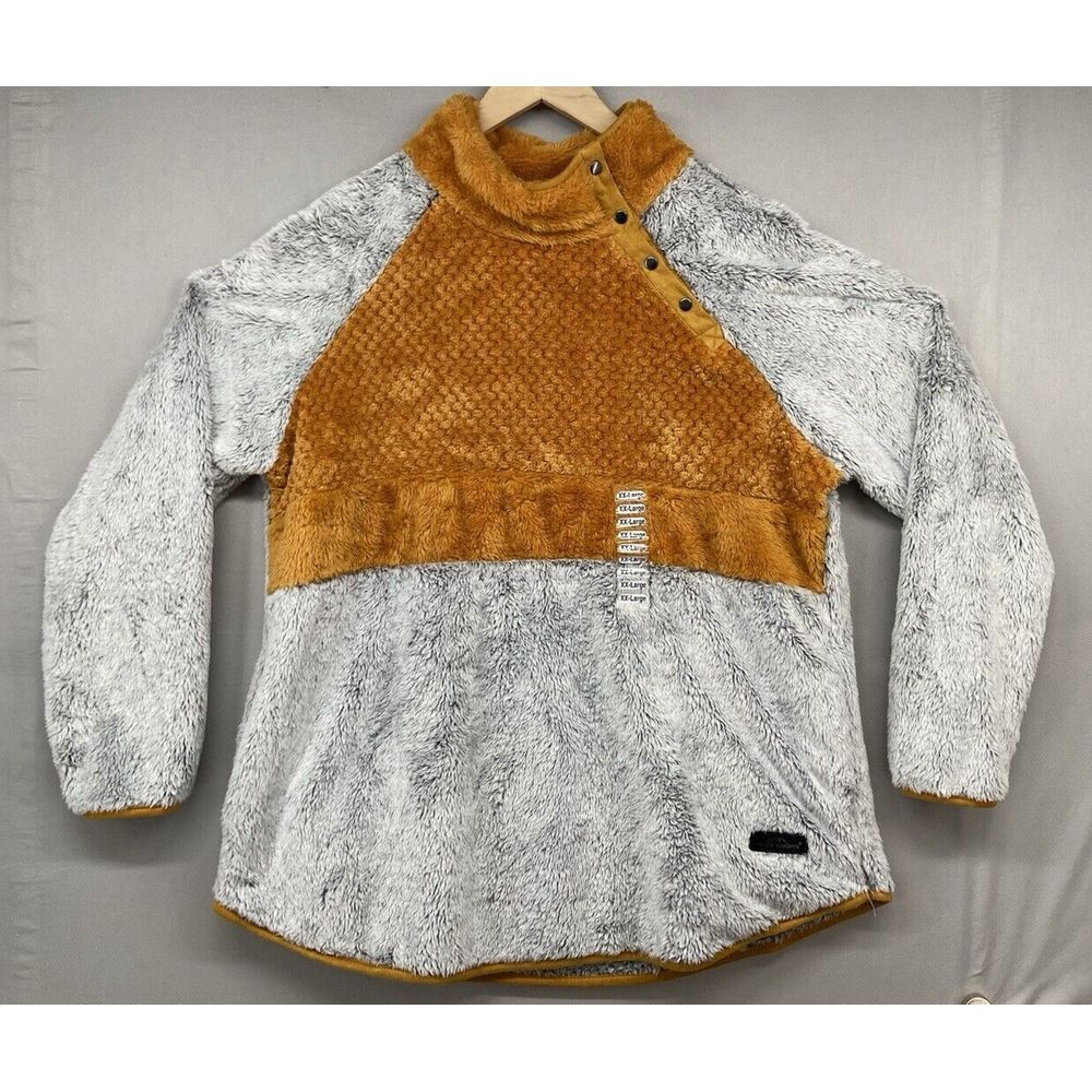 Simply Southern Sherpa Pullover‎ Womens 2XL Gray Mustard Colorblock Mock Neck